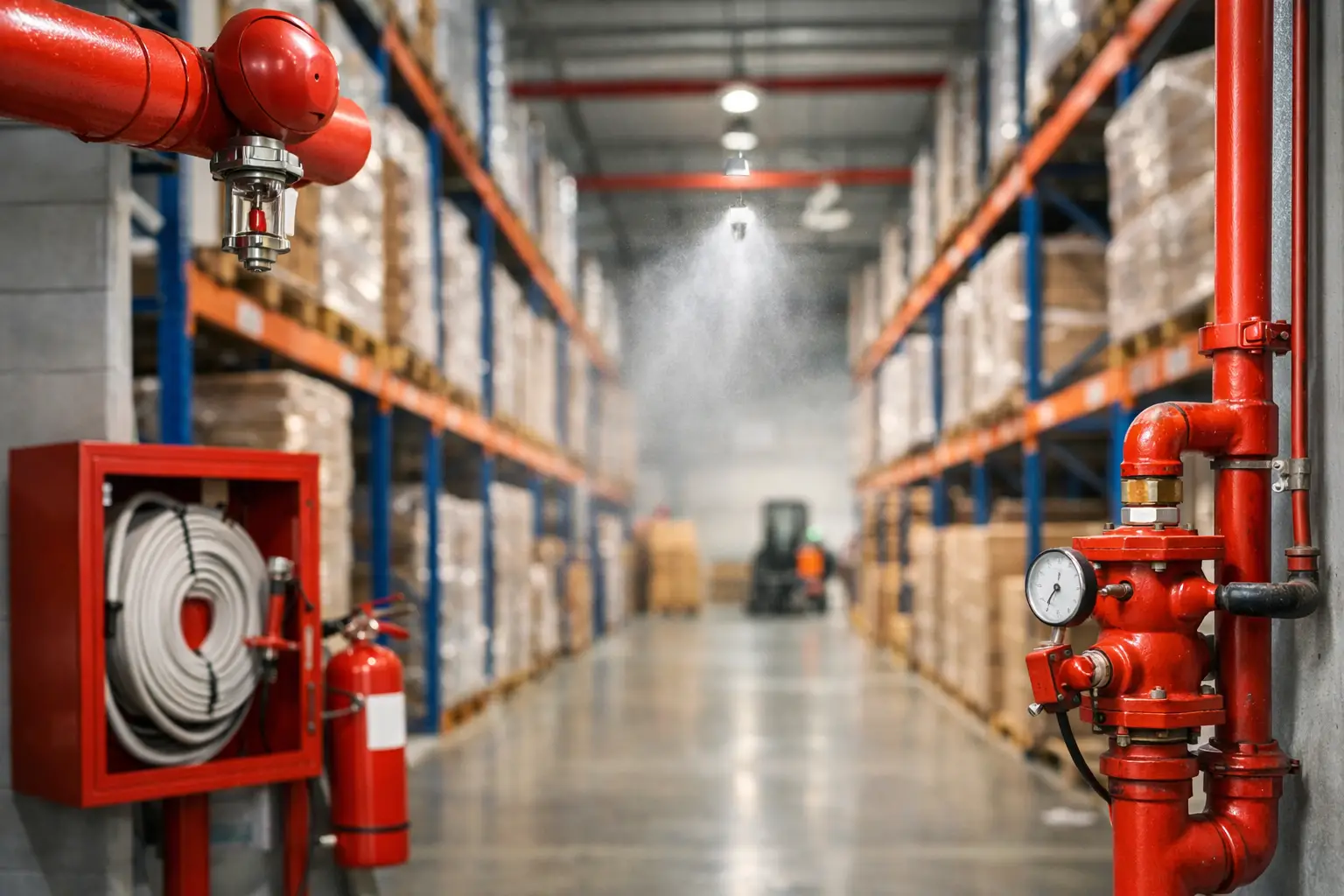 Bodega con sistema contra incendios